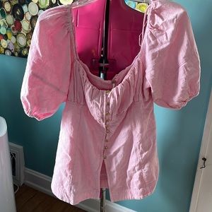 Pink Free People button down short sleeve top